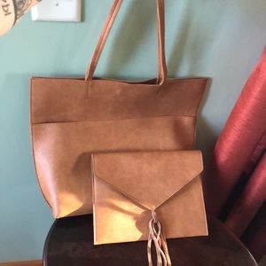 Large brown soft leather bag and wallet
